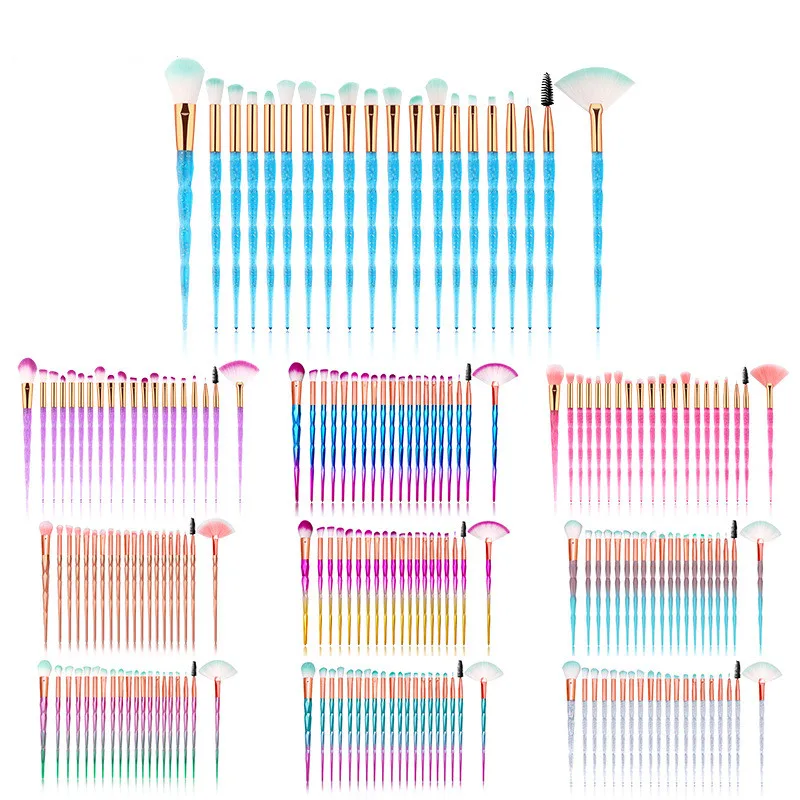 

20 штук алмазные кисти для макияжа Набор теней для глаз кисти Красота инструменты Вентилятор порошок тени для век Контур Красота косметичка ...