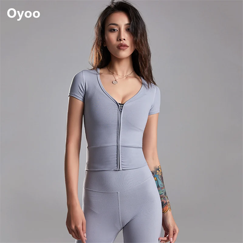 Кроп топ Oyoo на молнии спереди Женская Облегающая белая укороченная футболка для