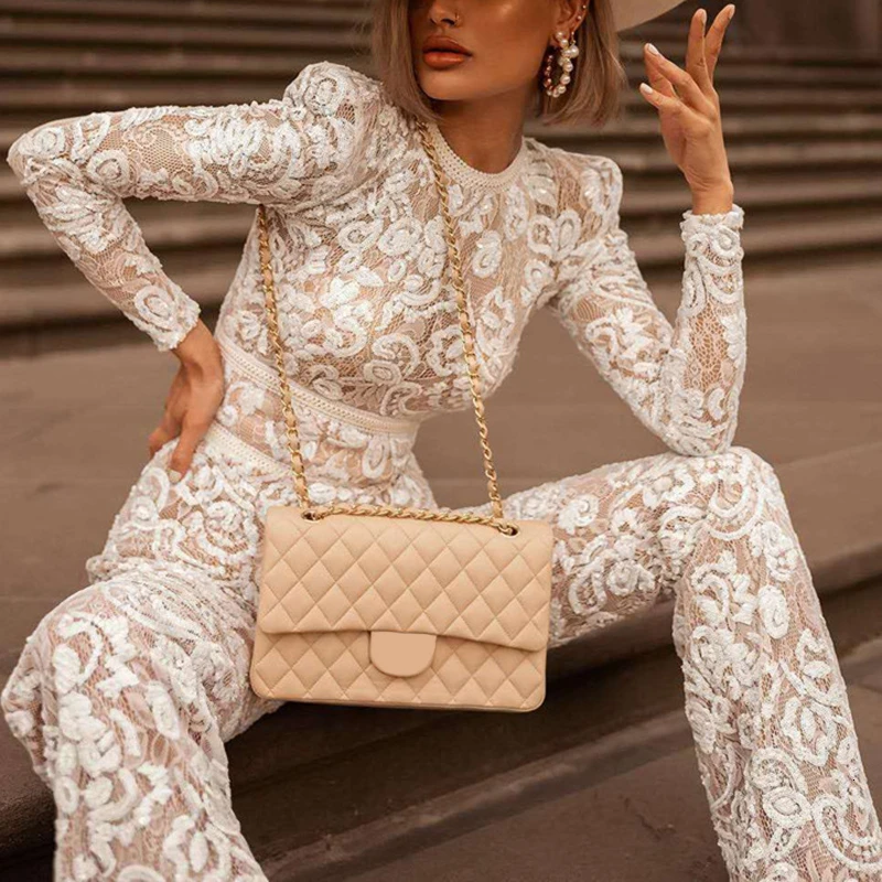 TWOTWINSTYLE белый лоскутный кружевной женский комбинезон с круглым вырезом и