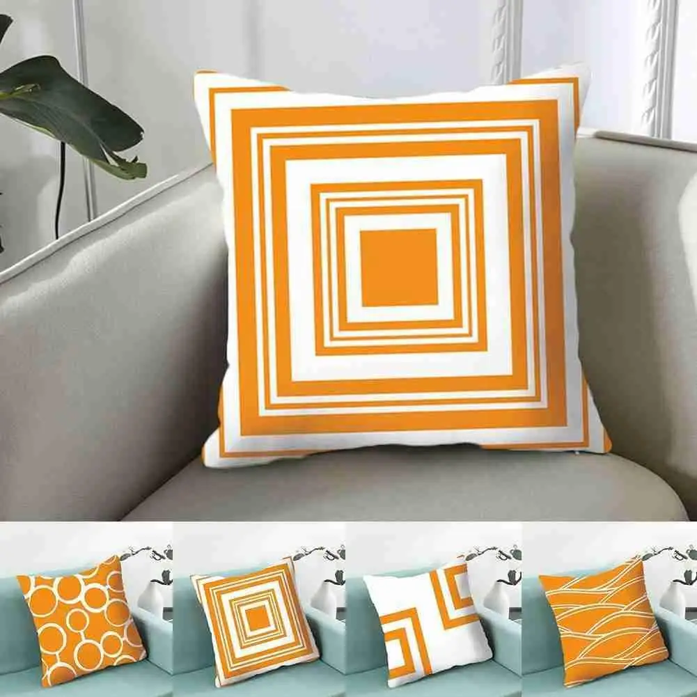 

Peach Skin Cushion Cover Orange Geometric Pattern Decorative Pillow Cushion Decoration Throw Sofa Cover Polyester Cushions A1n8