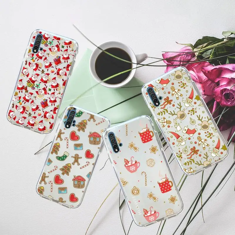 

Merry christmas Gift cartoon Phone Case Transparent for Huawei honor P mate 40 20 30 10 50 i 9 x mate pro lite 8a