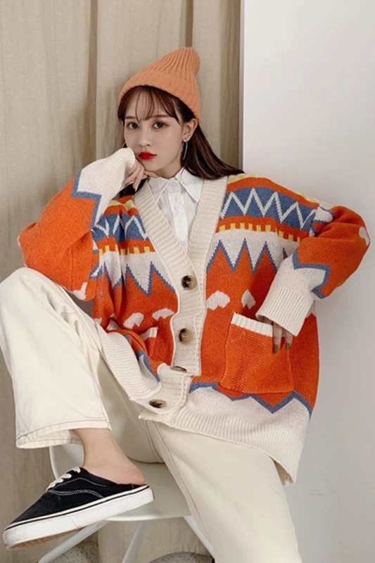 

V-neck Long-Sleeved Knitted Cardigan 2020 New Loose Korean Style Fashionable Sweater Women's Spring and Autumn Ins Style