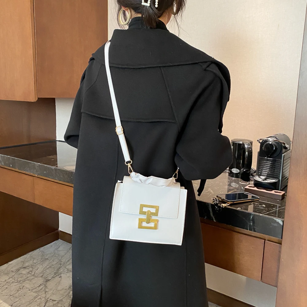 

PU Leather Crossbody Bags SimpleSolid Color Summer Pleated Handle Handbags Female Simple Totes for Women 2020 Trend