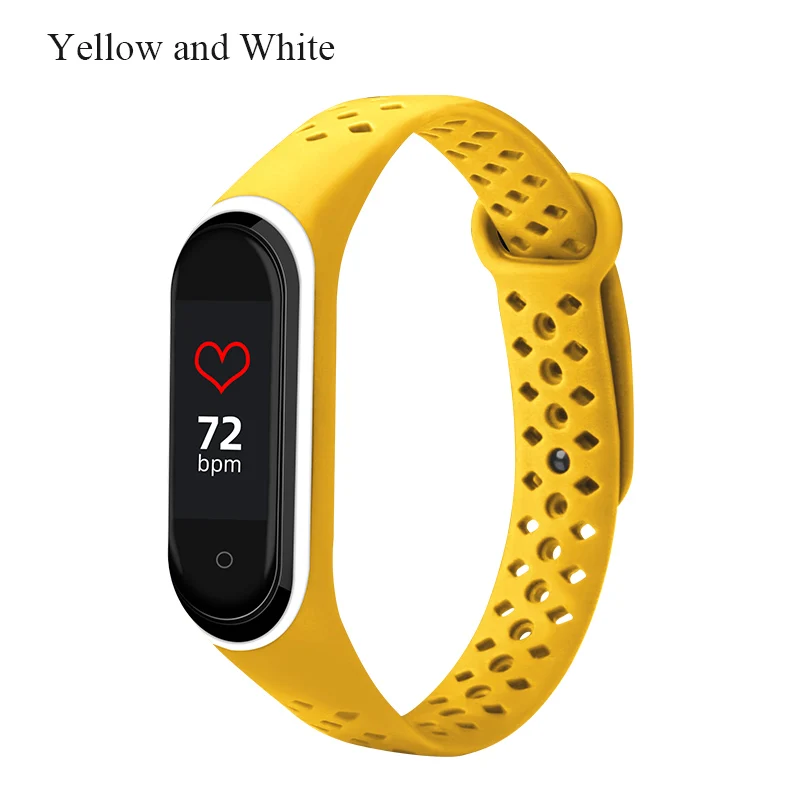 Yellow with white BOORUI mi Группа 4 ремешок дышащий силиконовый браслет спортивный ремешок для xiaomi mi Группа 4 mi band 3 NFC ремешок на запястье - Цвет: Yellow with white