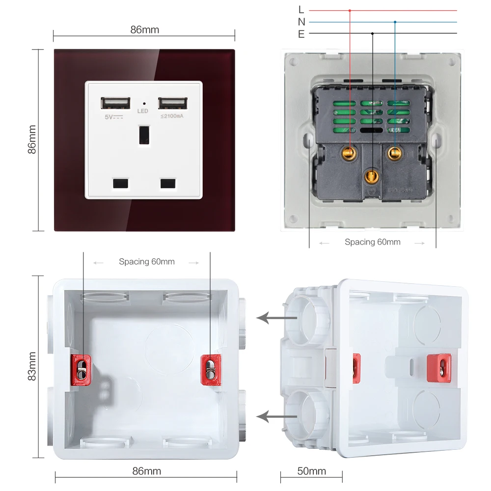 Панель из хрустального стекла электрическая настенная розетка стандарт