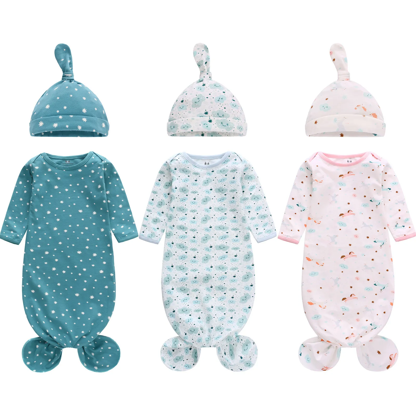 

2pc Newborn Baby Boys Girls Sleeping Bags Cotton Printing Swaddle Blanket Sleeping Swaddle Bag With Hat Set 0-12M Toddler Mar 30