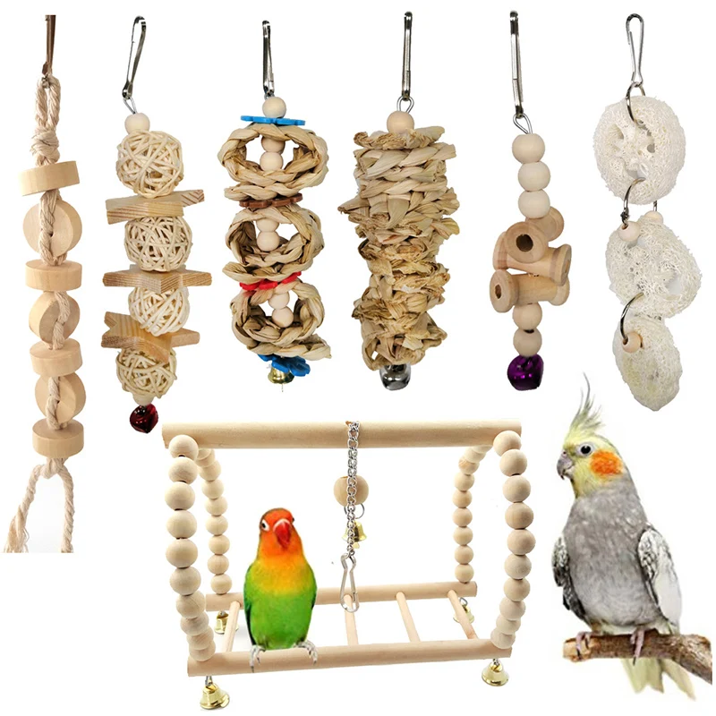 

7pcs/set Pet Bird Toys Parrot Playing Toy Bird Non-toxic Chew Toy Swing Hanging Toy For Cage Decoration Pet Bird Supplies