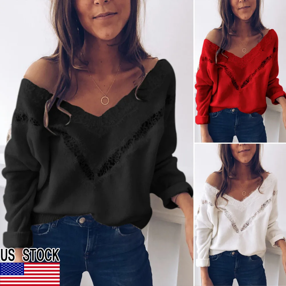Hot Sale Fall Tops Women Sexy Low Cut Lace Patchwork White Long Sleve Women Blouse Sexy Tops and Blouse