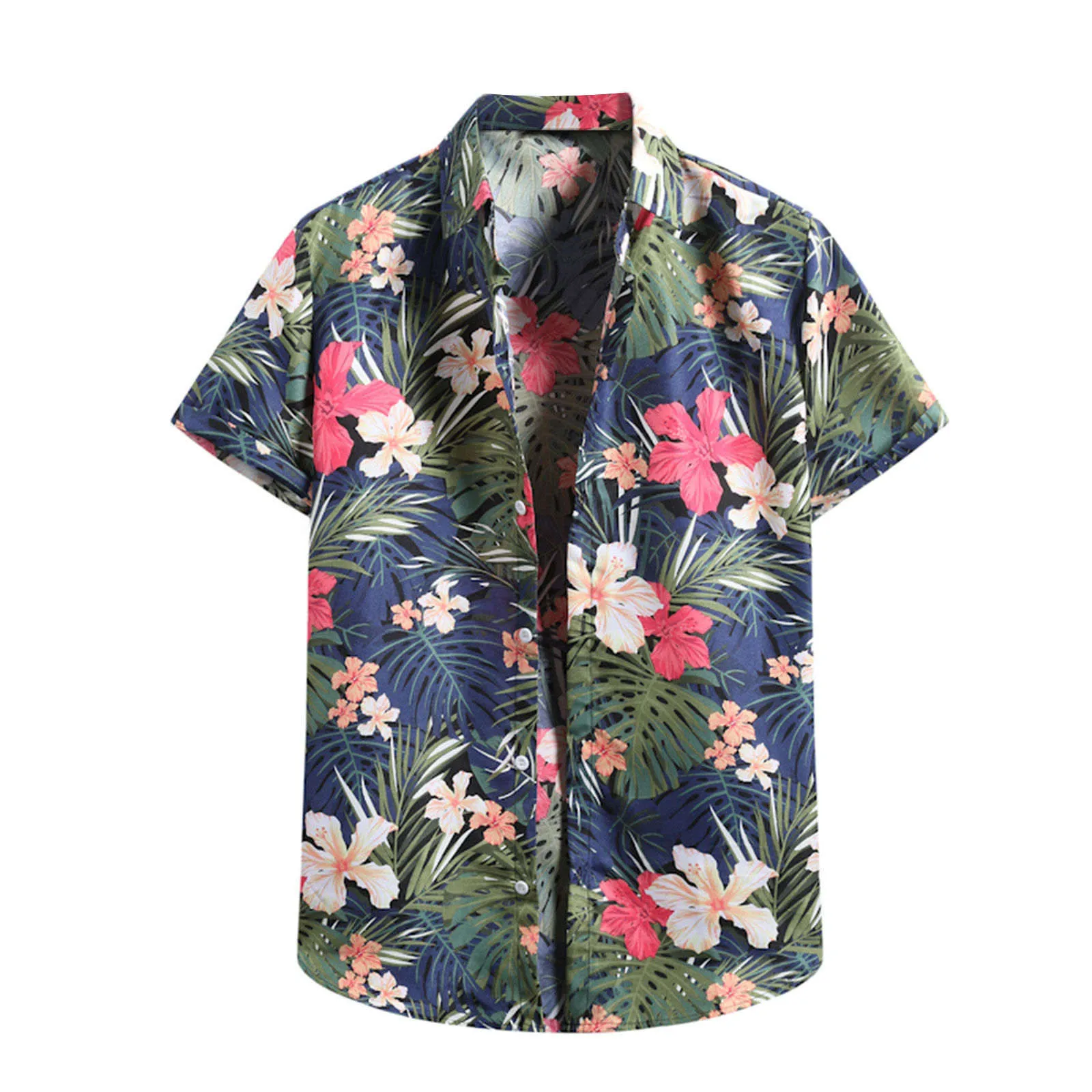 

Fashion Summer Men's New Short-sleeved Shirt Puppy Print Green Hawaiian Beach Flower Lapel Casual Beach Top