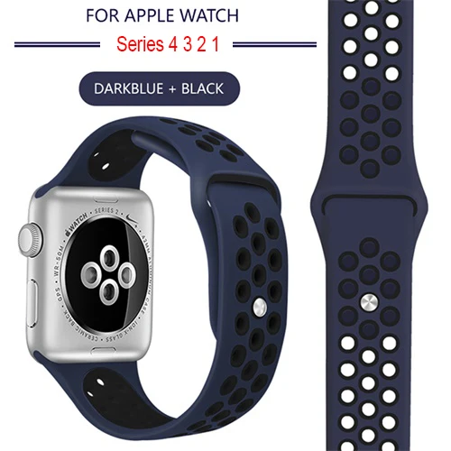 Дышащий силиконовый спортивный ремешок для Apple Watch 5, 4, 3, 2, 1, 42 мм, 38 мм, резиновый ремешок для Nike+ Iwatch 5, 4, 3, 40 мм, 44 мм - Цвет ремешка: 10 Darkblue Black
