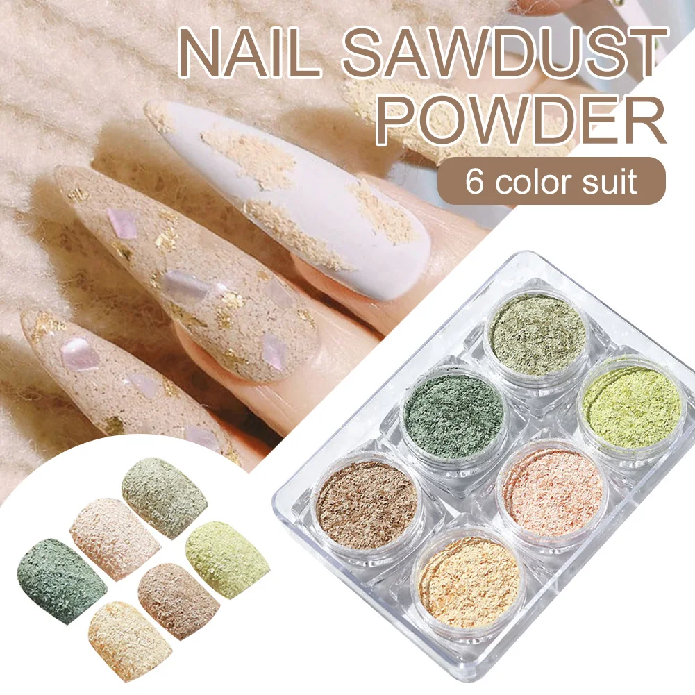 

6 Colors Nail Art Powder Macaron Glitter Wood Dust Powder Cork Powder Nail DIY Tool Nail Art DIY Decorations 58g