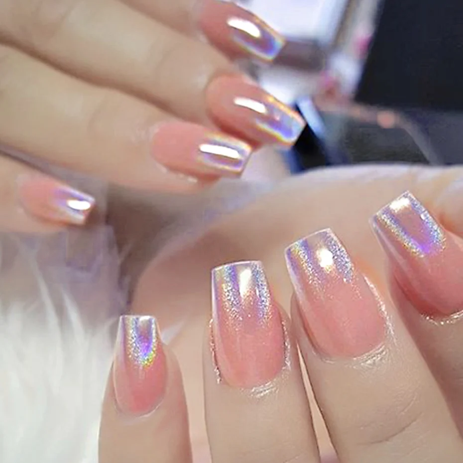 1 коробка 0 2 г Сияющий лазерный лак для ногтей Блестящий Хром Радужный пигмент