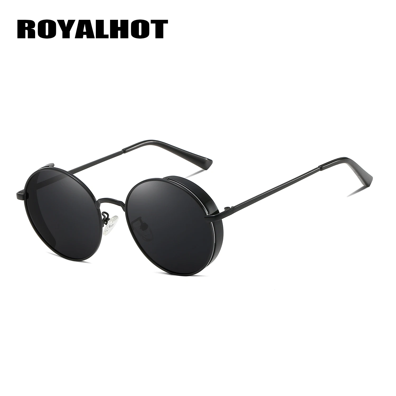 RoyalHot, мужские, Wo, поляризационные, сплав, круглая оправа, стимпанк, солнцезащитные очки, для вождения, солнцезащитные очки, оттенки, Oculos masculino, мужские, 900118 - Цвет линз: Black