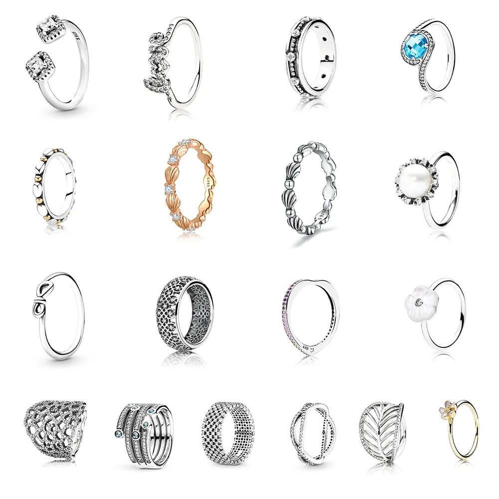 

925 Sterling Silver Ring Charms Infinity Knot Forever Bloom Pearl Clear CZ Crossing Bands Ring For Women Jewelry