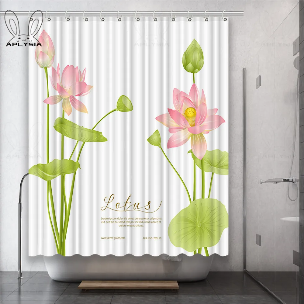 

Fresh Lotus Colour Lotus leaf Simplicity Fresh Green Polyester Fabric Shower Curtain for Bathroom with Plastic Hooks