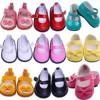 7cm cute bow lace leather doll shoes for 18inch american doll 43cm born baby dolltoys for girlsour generation doll accessories