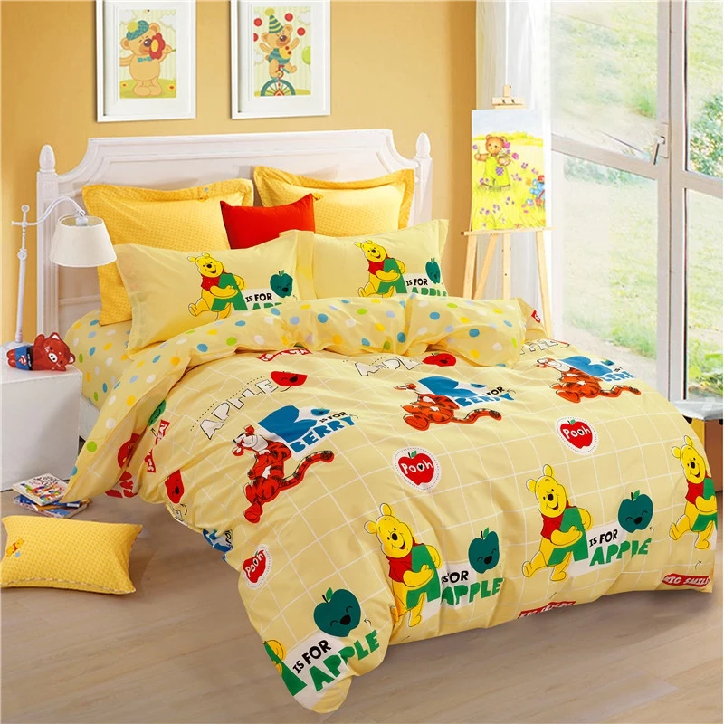 Disney Winnie The Pooh and Tigger Pattern Bedding Set Yellow Duvet Quilt Cover Pillowcase Bedroom Decor for Boys and Girls
