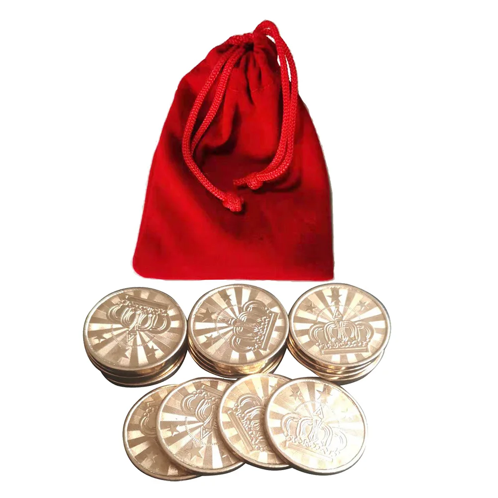 

10pcs 25*1.85mm Brass Game Token With High-end Cloth Bag Arcade Game Coin Pentagram Crown Tokens