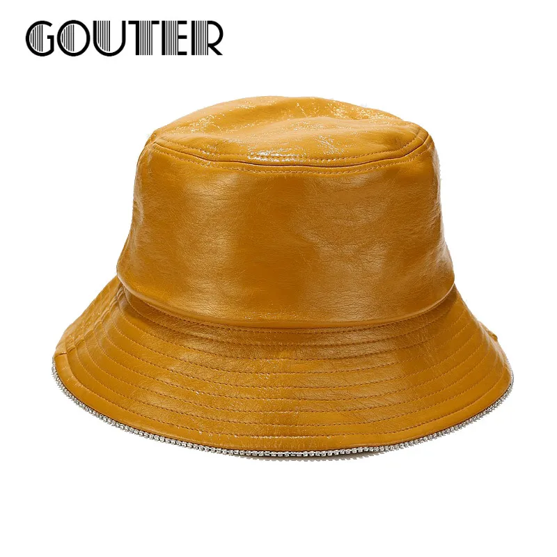 GOUTER/Корейская Роскошная шляпа в рыбацком стиле из искусственной кожи с цирконием