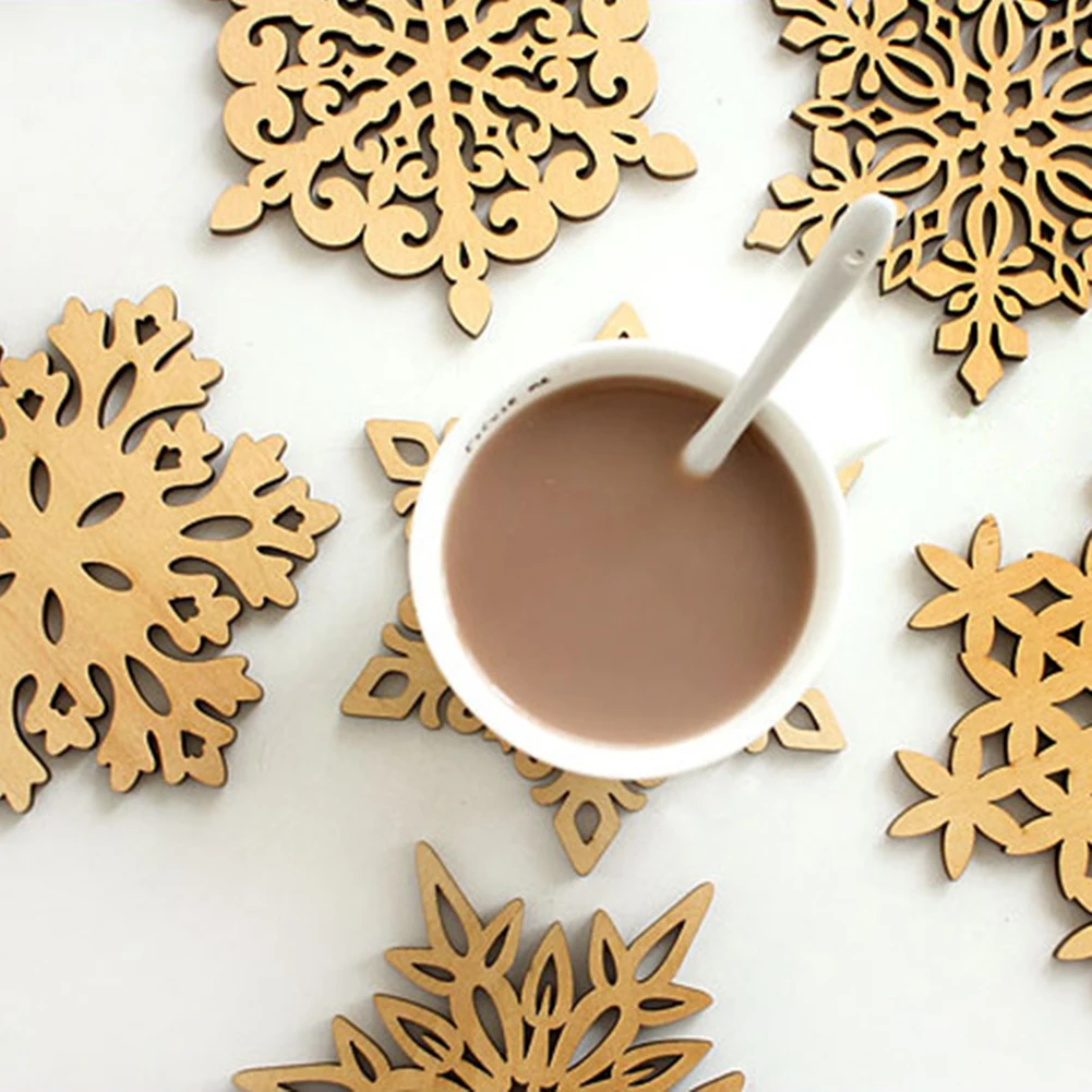 Деревянные подставки для рождественских кружек со снежинками шикарный