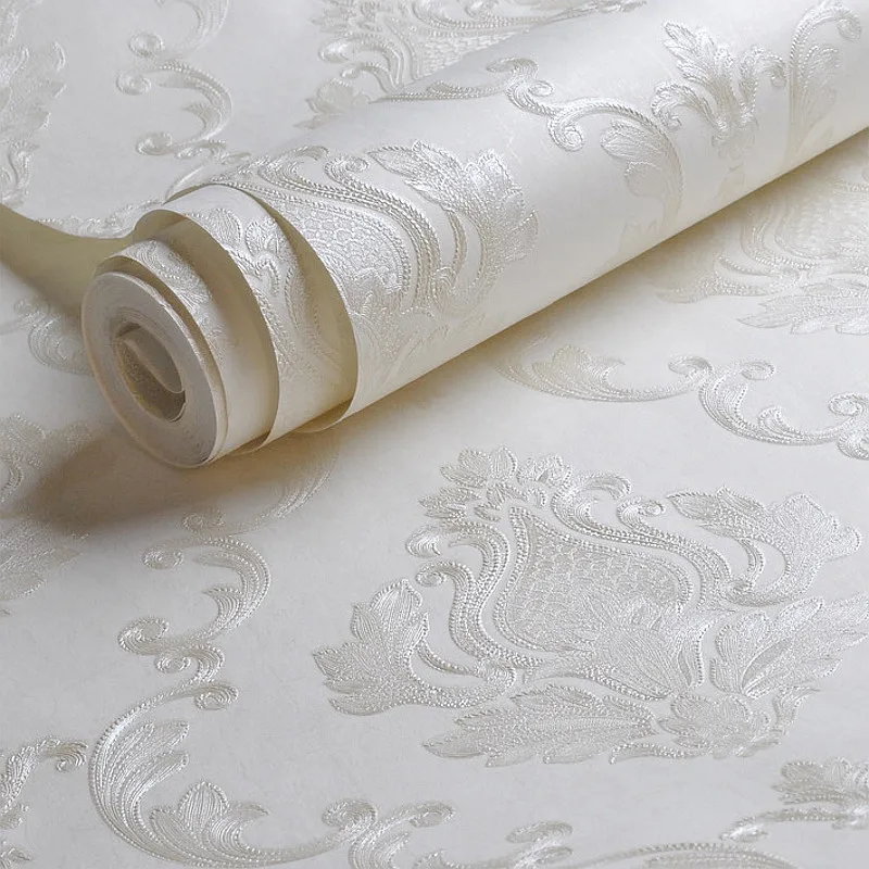 

Белая рельефная Дамасская настенная бумага для спальни гостиной фон с цветочным узором 3D текстурированная настенная бумага домашний декор...