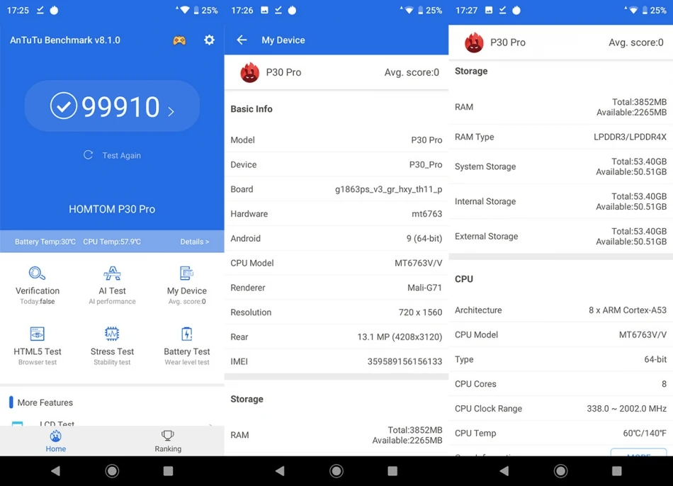 HOMTOM P30 Pro, 4 Гб ОЗУ, 64 Гб ПЗУ, Восьмиядерный мобильный телефон, 6,41 дюймов, полный дисплей, 13 МП, задняя камера, смартфон, отпечаток пальца