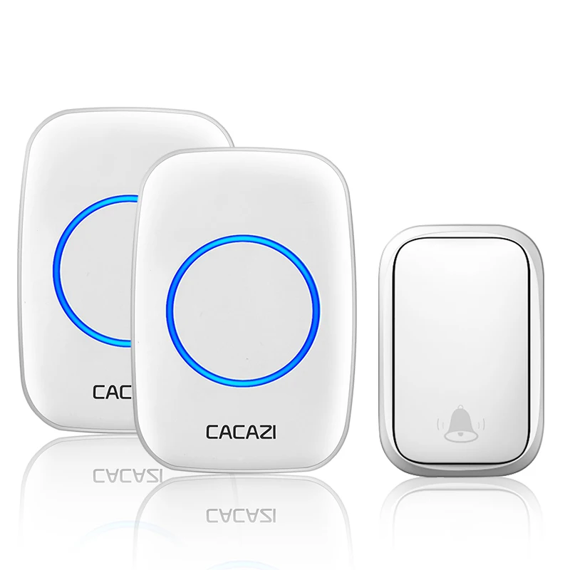 1 button 2 receiver CACAZI Домашний Беспроводной Автономный дверной звонок без батареи требуется передатчик Интеллектуальный звонок кольцо колокольчик США ЕС Великобритания AU Plug приемник - Цвет: 1 button 2 receiver