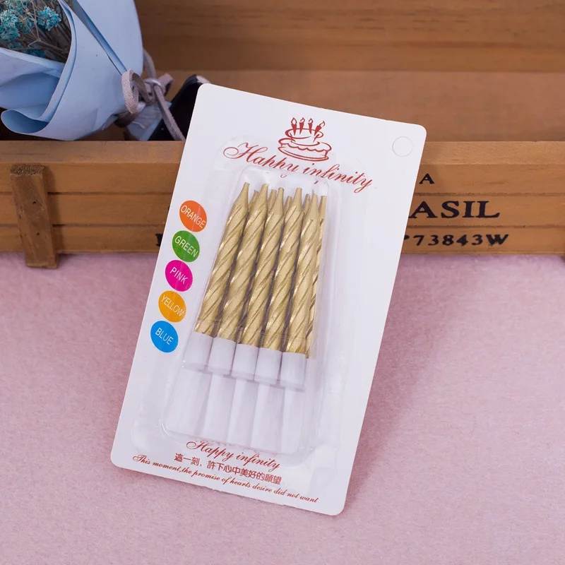 10 шт. в упаковке Золотая Резьбовая свеча украшение для торта романтическое Свеча