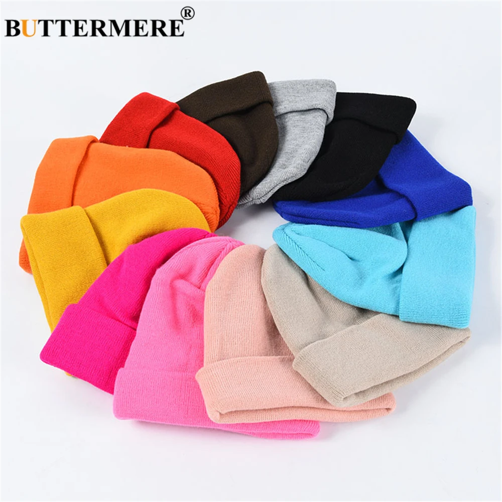BUTTERMERE Skullies Beanies зимняя шапка для мужчин и женщин корейская мода теплая однотонная оранжевая желтая красная синяя черная Повседневная вязаная шапка