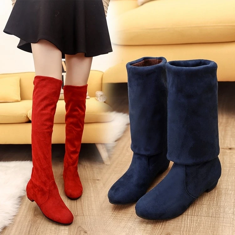 

Woman over the knee boots Autumn Winter boots suede thin elastic boots flat high tube women's shoes large size 36-43 black blue