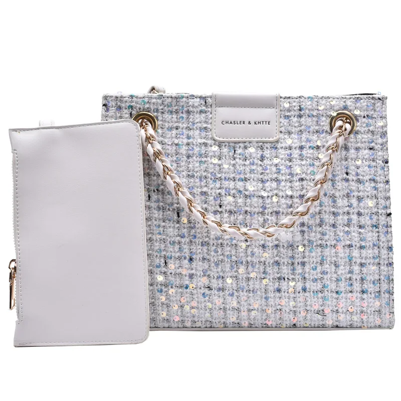 

Sequins Square Tote bag 2020 Fashion New High-quality Wool Women's Designer Handbag Chain Shoulder Messenger Bag Travel Bag