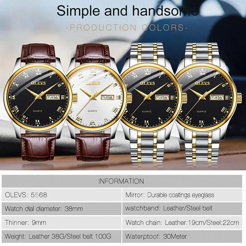 OLEVS Top Barnd Luxury Quartz Couple Watch Fashion Business Men Women Watch Leather Stainless Steel Clock Wristwatch Reloj Mujer