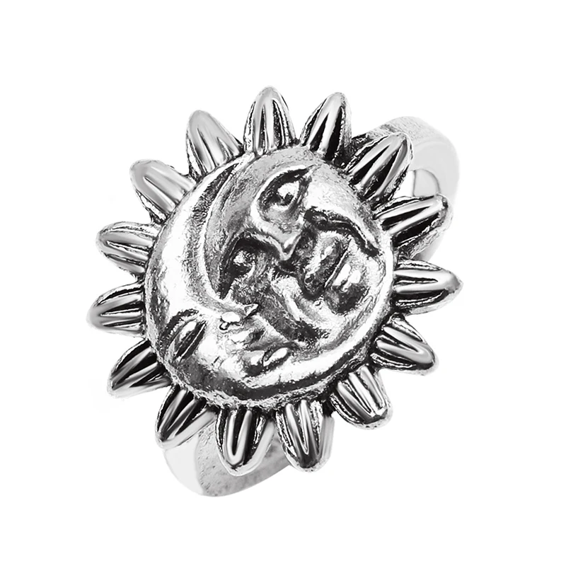 Simple Retro Sun Flower Face Ring Women Men Wedding Engagement Ring Love Token Gift for Wife and Girlfriend Party Rings