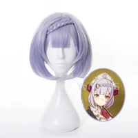game genshin impact noelle light purple short hair wig role play cosplay props heat resistant synthetic hair removable whip