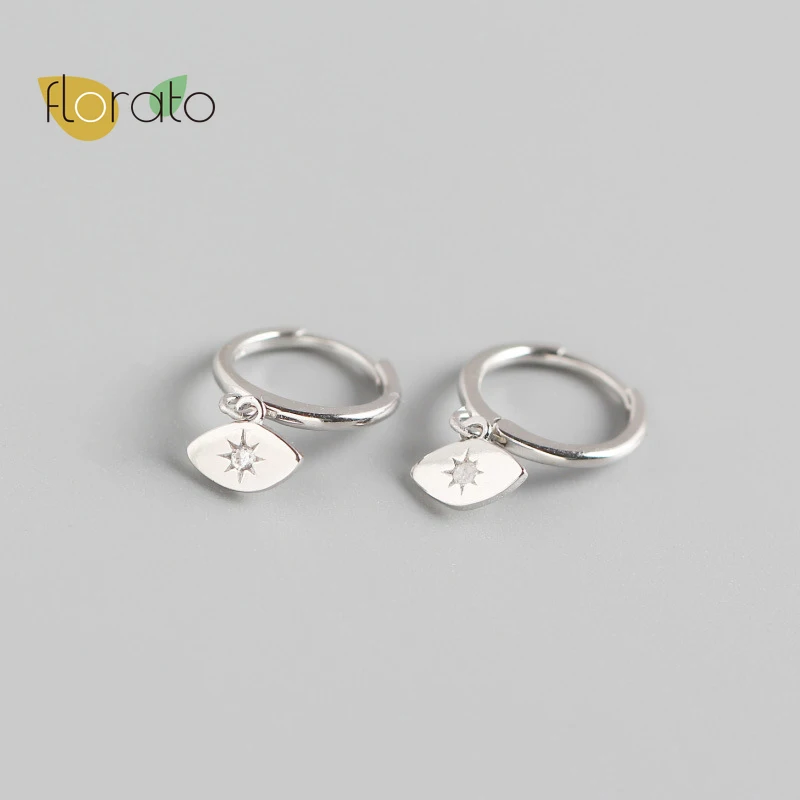 

Genuine 925 Sterling Silver Mini CZ Eye Shaped Charm Huggie Hoop Earrings Dainty Earrings For Women Korean Fashion Jewelry
