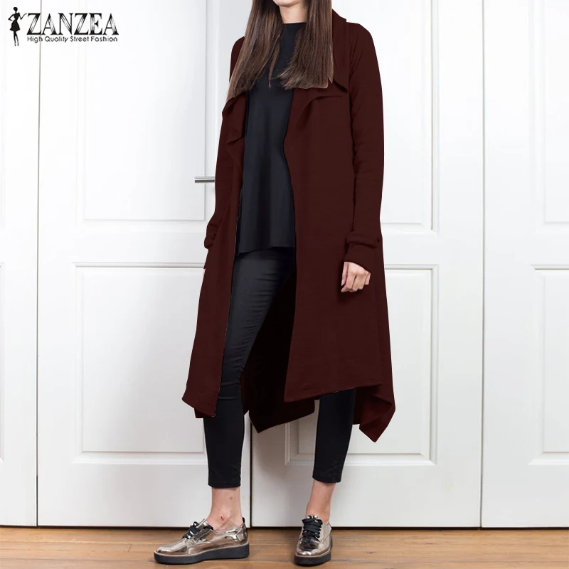 Fashion ZANZEA Women Hoodies Long Sleeve Cardigan Jackets Autumn Solid Irregular Hem Coat Casual Loose Outwear Feminina Top | Женская