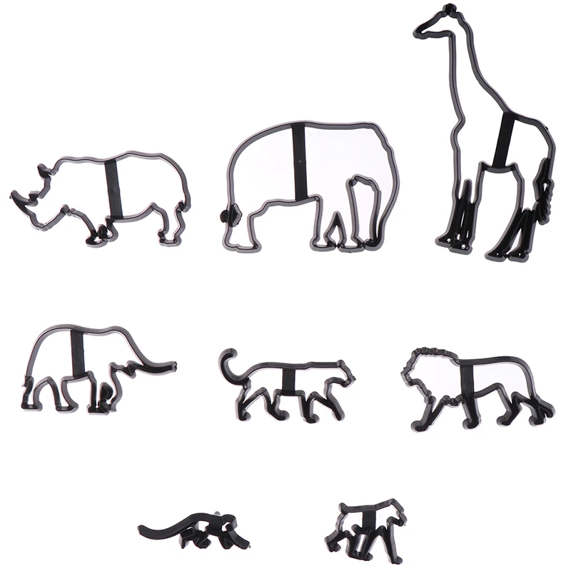 8Pcs Animal Cookie Cutter Plastic Elephant Lion Giraffe Leopard Fondant Safari Silhouette Cake Mold Decorating Tools | Дом и сад