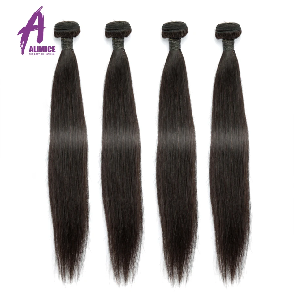 Alimice перуанские прямые волосы пучки 100% Remy человеческие накладные естественного