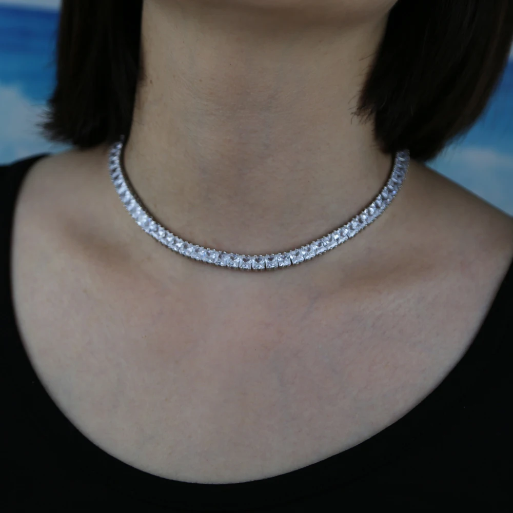 Ожерелье чокер женское с фианитом теннисная цепь квадратным кубическим