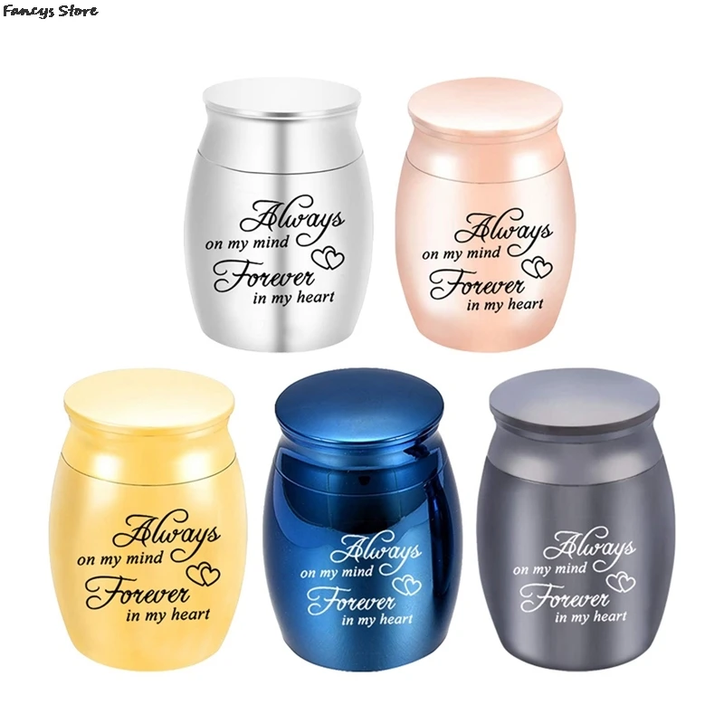 Small 25*16mm Pet Ashes Jar Always In My Mind Forever In My Heart Metal Storage Box For Love Dog Cat Souvenir Mini Jar With Lid