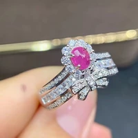 meibapj natural new burning ruby gemstone fashion bow ring for women real 925 sterling silver fine weddingjewelry