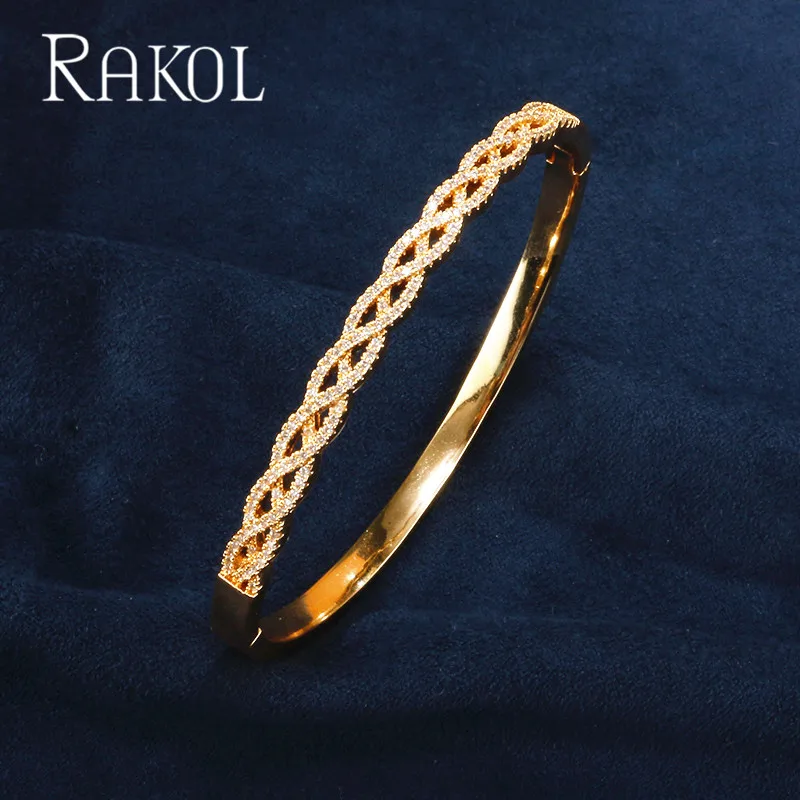 RAKOL Роскошные манжеты AAA кубического циркония розовое золото цвет Дубай прекрасные свадебные браслеты для женщин Свадебная вечеринка ювелирные изделия