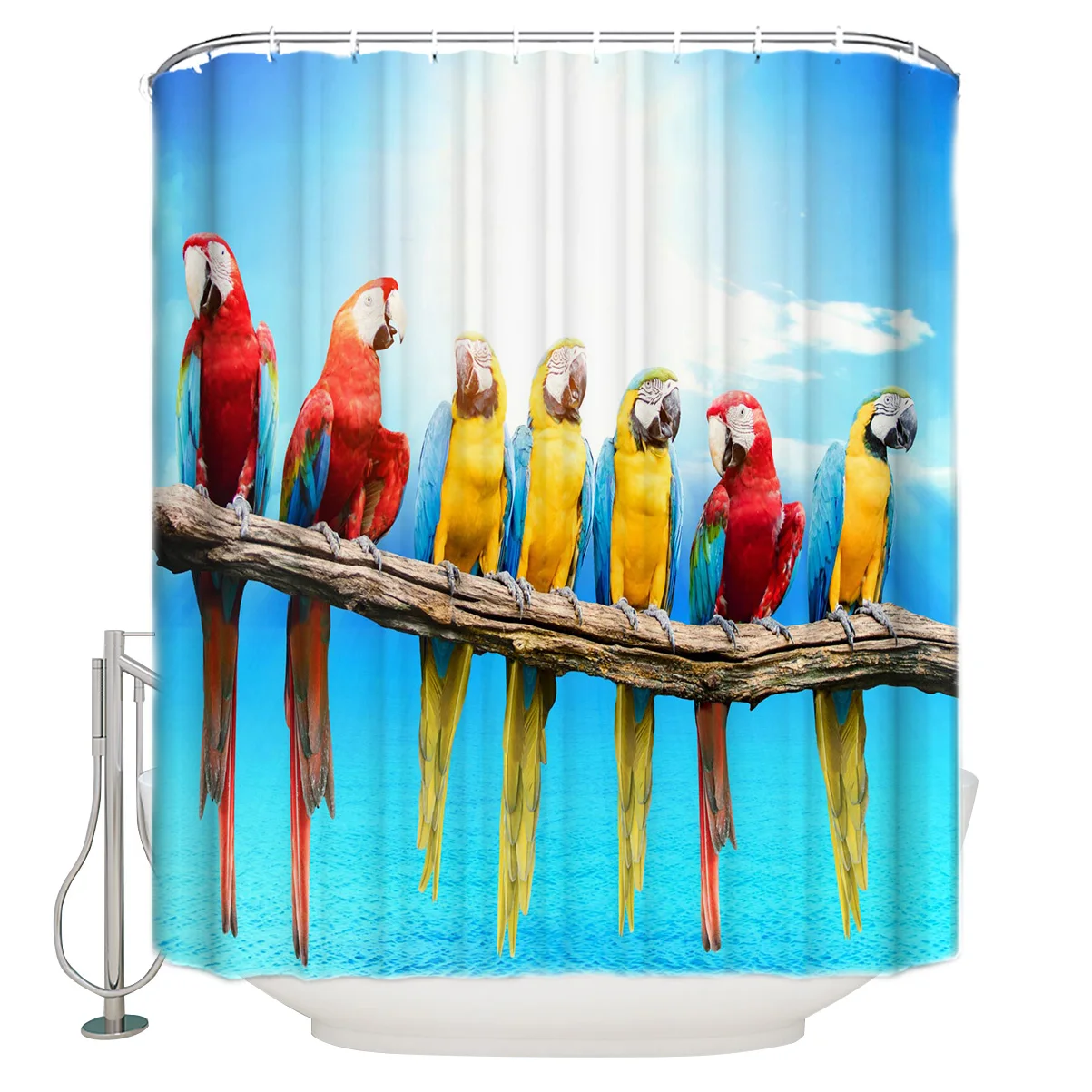 Занавеска для душа с животным попугаем морским синим небом белыми облаками