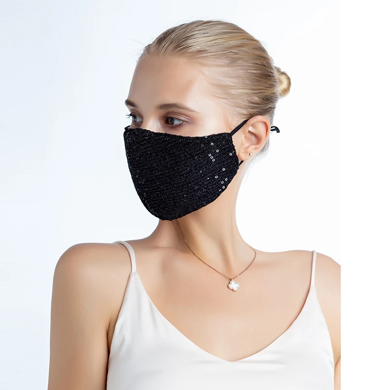 

mascarilla masque Fashion Sequin Mask Washable Reusable Dust Proof Mouth Face Mask with 10/20pcs PM2.5 Filter masker