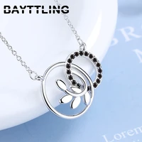 bayttling silver color korean round leaf zircon pendant necklace for woman fashion charm jewelry couple gift
