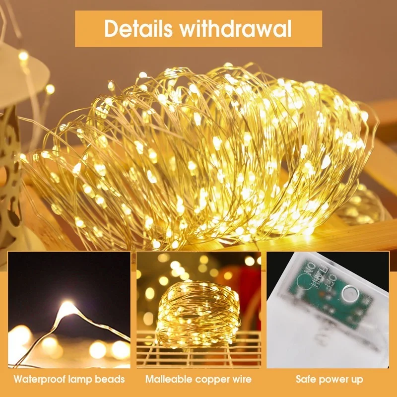 8 Colors LED Outdoor Light String Fairy Garland Battery Power Copper Wire Lights For Christmas Festoon Party Wedding | Дом и сад