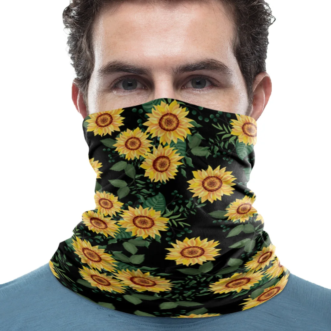 Цветущий Подсолнух цветы Парка черная Шея Gaiter волшебный шарф мужские дамские