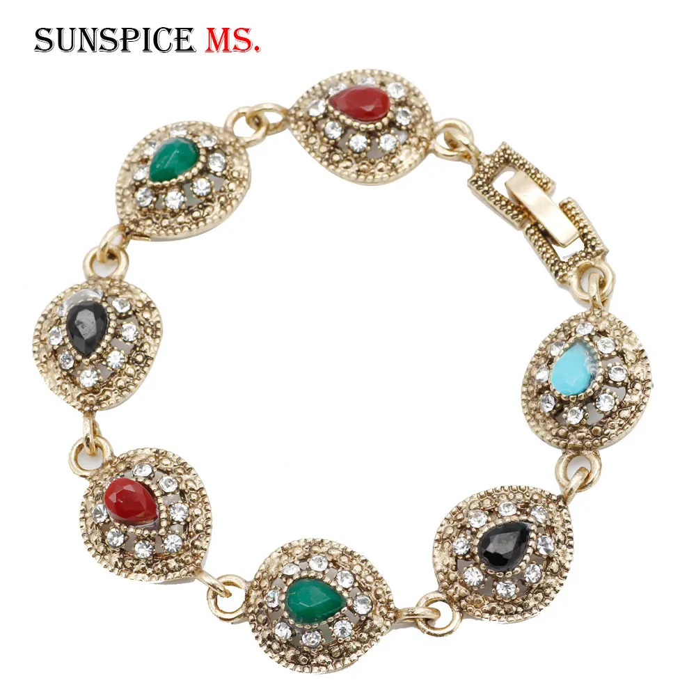 Женский винтажный браслет SUNSPICEMS в форме сердца золотого цвета с индийскими