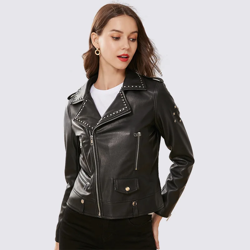 GOPLUS Женская Байкерская байкерская куртка на молнии с заклепками размера плюс