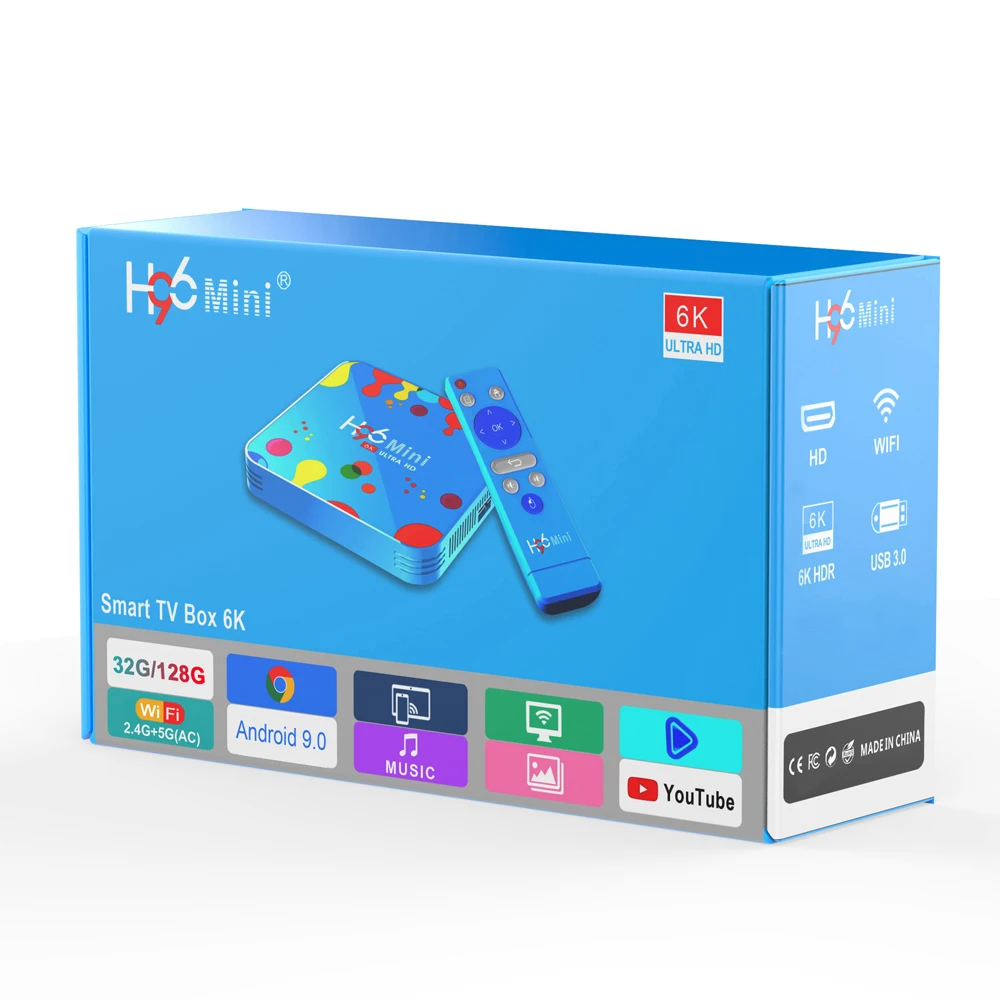 ТВ-бокс 4GB 128GB H96 Mini Android 9,0 tv box Allwinner H6 quad core 6K H.265 Wifi HD проигрыватель google Youtube телеприставка